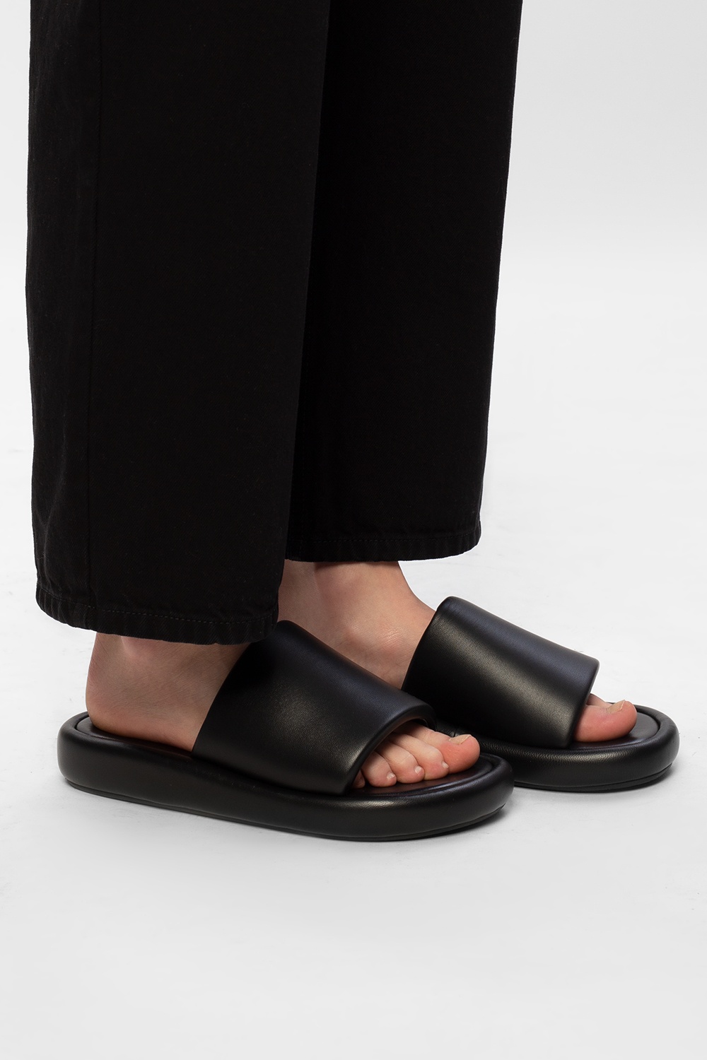 Leather slides on sale